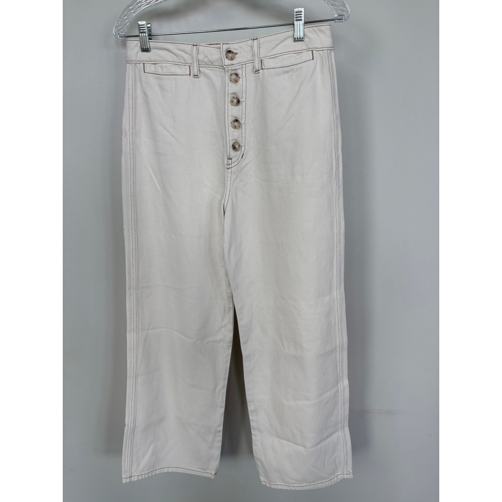 Reformation Lexi High Rise Wide Leg Jeans Ivory Button Fly 28